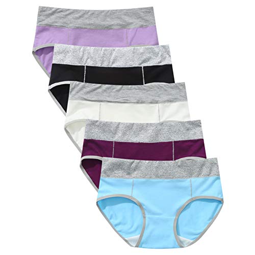 5er Pack Stretch Baumwolle Hohe Taille Slips Damen Atmungsaktiv Panties Weich Frauen Unterwäsche Damen Unterhosen Baumwolle Unterwäsche Hohe Taille Slips Hoher Taillenslip für Frauen Mehrpack von Baodan