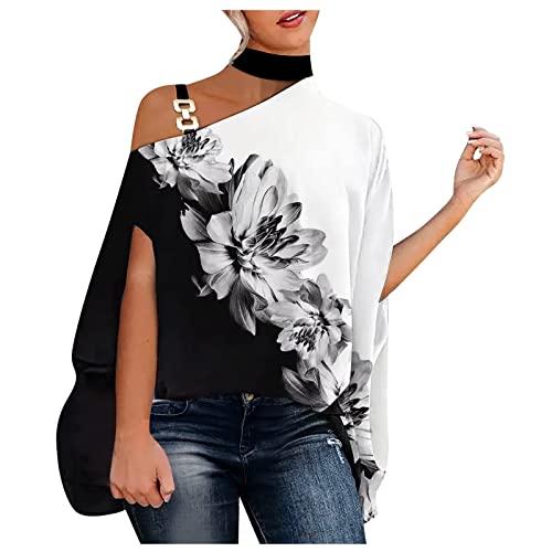 Baodan Damen Tops Sommer FledermausäRmel Damen Oberteil Lange Blusen Damen One Shoulder Top Damen Oberteile Elegant Bluse Damen Sommer Tshirt Damen Elegant Blusen Damen Sommer von Baodan