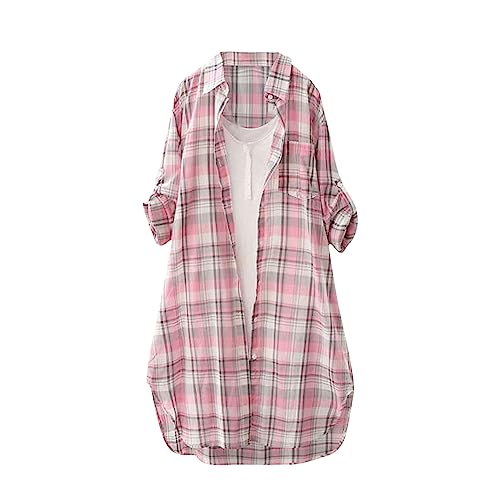 Baodan Strickjacke Damen Sommer Damen Lose Shirt Tops Vielseitig Farbe Plaid Strickjacke Große Größe Sonnenschutz Kleidung Koreanischer Stil Lose Casual Plaid Shirt Jacke Retro Strickjacke von Baodan