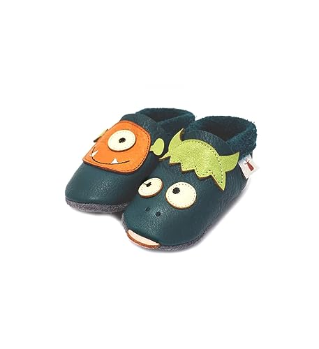 Baobaby Monster Soft Sole Baby Shoes - Baby Boy Shoes - Baby Girl Shoes - IVN Certified Natural Leather Newborn Pre-Walkers Toddler Shoes for Walking, Crawling - Non-Slip Soles Barefoot Slippers von Baobaby