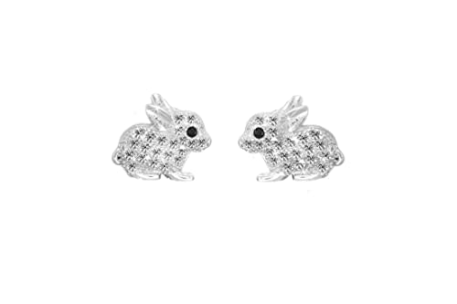 Kaguyo Silberohrringe für Damen – Roségold 925 Sterlingsilber Pavé Zirkonia Niedliche Ohrstecker mit Osterhase für Damen, Mädchen und Kinder – Geburtstagsgeschenk (Silberne Ohrringe) von Kaguyo