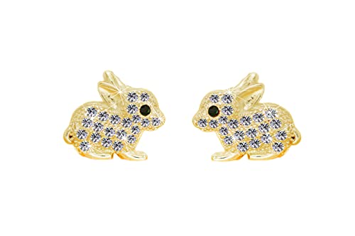 Kaguyo Silberohrringe für Damen – Roségold 925 Sterlingsilber Pavé Zirkonia Niedliche Ohrstecker mit Osterhase für Damen, Mädchen und Kinder – Geburtstagsgeschenk (goldene Ohrringe) von Kaguyo