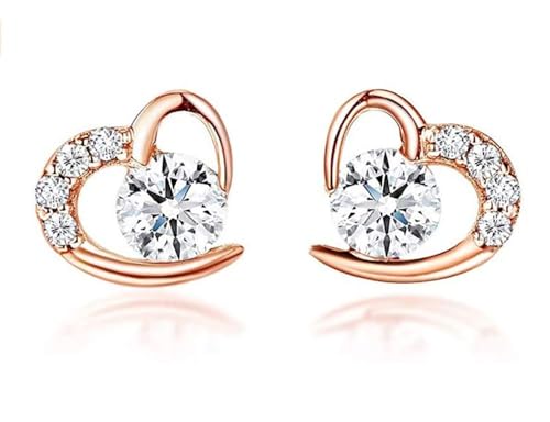 Kaguyo Silber Ohrringe für Frauen, Gold Ohrringe, Herz Ohrstecker, Sterling Silber Zirkonia Liebe Ohrstecker Geschenk für Mädchen, Schmuck für Frauen mit Schmuckbox Geburtstagsgeschenk (rose gold) von Baobei