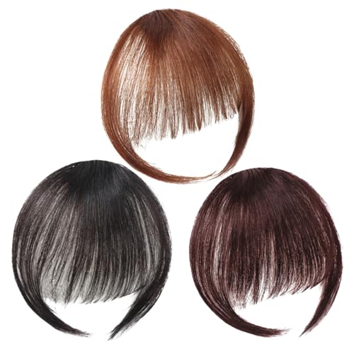 Fringe -Clip in Haarclip in Fringe 3 verschiedene Farbclips in Pony Leichte natürliche Knalpne Haarclip mit Tempeln Haarstücke gefälschte Pony unsichtbare Luftschläge für Mädchen Frauen täglich trage von Baobiutin