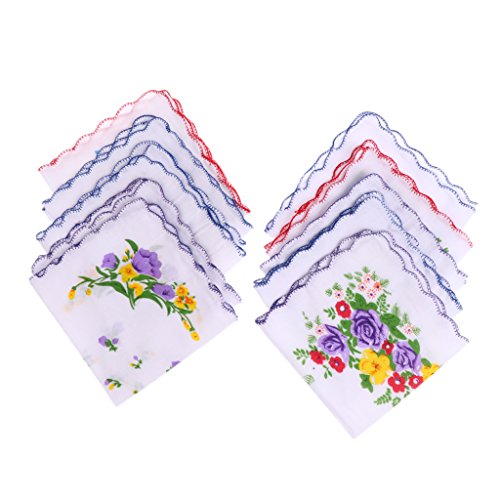 Baoblaze 10er Set Damen Taschentücher Stoff, Blume Stofftaschentücher, Pocket Square Cotton Handkerchief Women, Mode Bandana Kopftuch für Alltagsgebrauch Hochzeit Haar Hals Tasche Dekorationen von Baoblaze