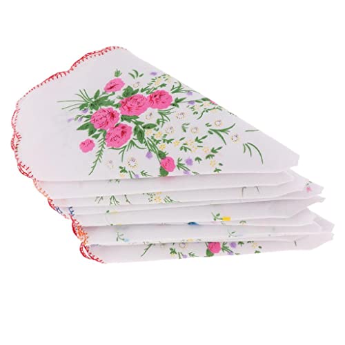 Baoblaze 10er Set Damen Taschentücher Stoff, Blume Stofftaschentücher, Pocket Square Cotton Handkerchief Women, Mode Bandana Kopftuch für Alltagsgebrauch Hochzeit Haar Hals Tasche Dekorationen von Baoblaze