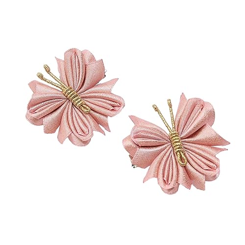 Baoblaze 2 Stück Schmetterlings-Haarspangen, Haarschmuck, Zöpfe, Kinder-Kopfbedeckung, vielseitige Schmetterlings-Haarklammern, Haarnadeln für Hochzeit, Goldfaden Rosa von Baoblaze