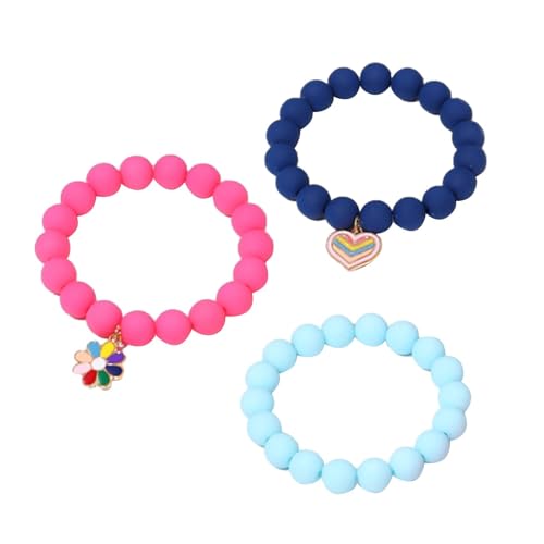 Baoblaze 3 Stück Kinder Perlenarmbänder Mädchen Charm Armbänder Bonbonfarben Kinder Mode Geschenke Perlenschmuck Spielzeug für Festival Partygeschenke, Rosa Blau Dunkelblau von Baoblaze