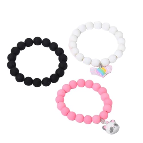 Baoblaze 3 Stück Kinder Perlenarmbänder Mädchen Charm Armbänder Bonbonfarben Kinder Mode Geschenke Perlenschmuck Spielzeug für Festival Partygeschenke, Rosa Weiß Schwarz von Baoblaze