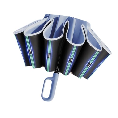 Baoblaze Automatischer Taschenschirm mit Hakengriff, 60 Rippen, Regenschirm für Damen und Herren, Blau von Baoblaze
