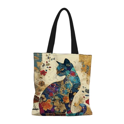Baoblaze Canvas Tote Bag Beutel Satchel Frauen Schultertasche für Party Geburtstag Outdoor Arbeit, Seitenansicht Der Katze von Baoblaze