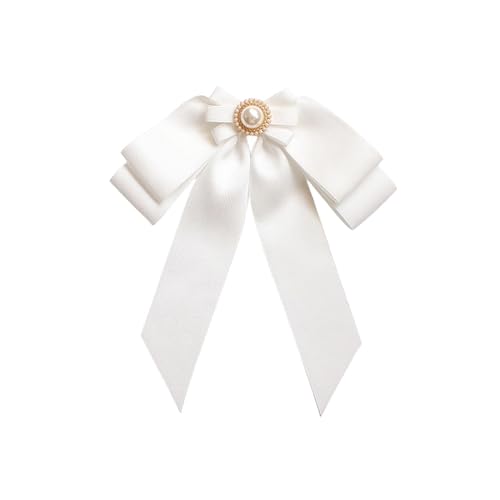 Baoblaze Damen-Brosche mit Schleife, vorgebunden, mit Perlen, Fliege, Anstecknadel, tragbares Kleidungsaccessoire, Bandbrosche, Krawattennadel für Bluse und, Weiß von Baoblaze