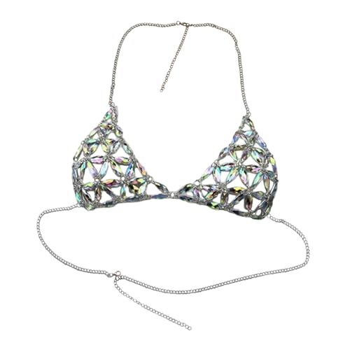 Baoblaze Damen-Körperkette, Kostümzubehör, verstellbare Größe, modische Neckholder-Brustkette, BH-Kette, Oberteil für Musik, Festival, Streetwear, Silber von Baoblaze