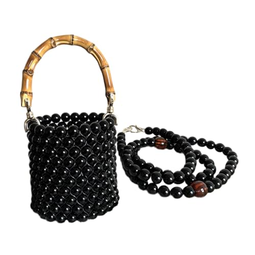 Baoblaze Dameneimerbeutel Bambusgriff Handtasche zum Einkaufen zum Einkaufen Datierung, Schwarz von Baoblaze