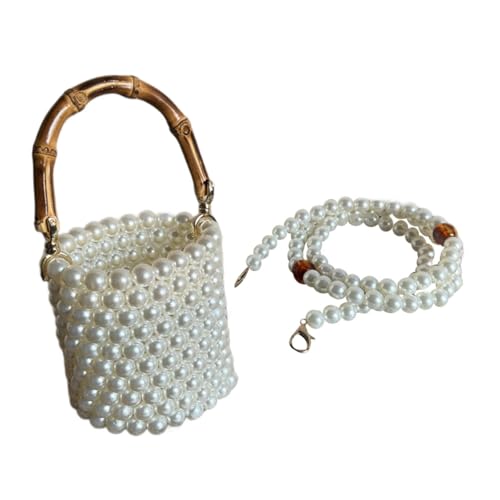 Baoblaze Dameneimerbeutel Bambusgriff Handtasche zum Einkaufen zum Einkaufen Datierung, Weiß von Baoblaze