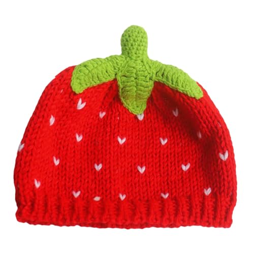 Baoblaze Erdbeermütze, gestrickte Beanie-Mütze, gehäkelt, für Mädchen, rote Frucht, kaltes Wetter, Kopfbedeckung, Dame, Erwachsene, lässige Totenkopfmütze, von Baoblaze