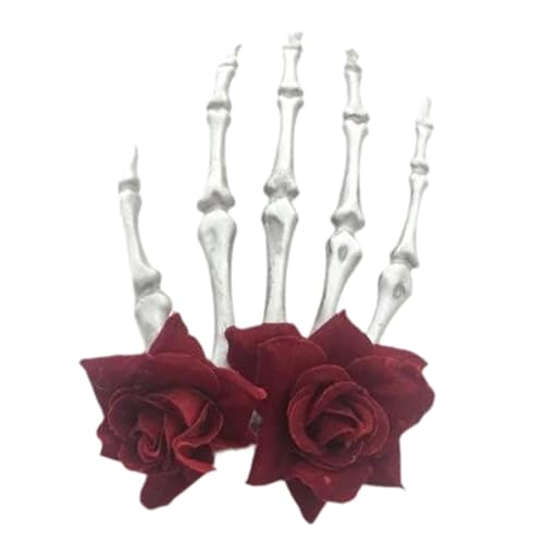 Baoblaze Halloween Haarspange Kopfbedeckung Cosplay Neuheit Party Kostüm Zubehör Frauen Rose Totenkopf Hand Haarnadel Seitlicher Clip für Geburtstag, Rote Rose von Baoblaze