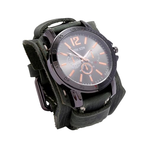 Baoblaze Herren-Armbanduhr, Punk-Uhr, modisch, rundes Zifferblatt, Lederarmbanduhr, Herren-Armbanduhr für Hochzeiten, Partys, Vatertag, Grün von Baoblaze