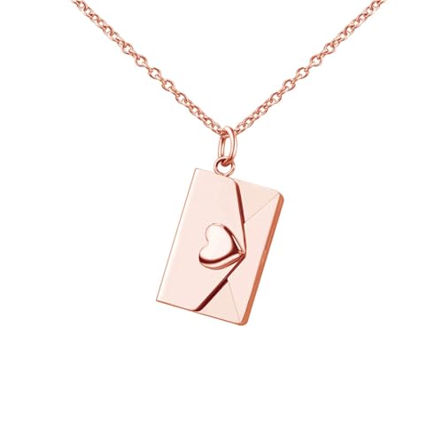 Baoblaze Herz-Liebesbrief-Umschlag-Halskette, Valentinstag-Halskette für Frauen, Edelstahl-Anhänger, Schmuck, Geschenke für Freunde, Sie, Roségold von Baoblaze