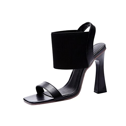 Baoblaze High Heel Sandaletten für Damen, Square Toe Lässige Hochzeit Mädchen Party Schuhe Kleid Schuhe Elegante Damen Sandaletten mit dicken Absätzen Kleid, Schwarz, 37 von Baoblaze