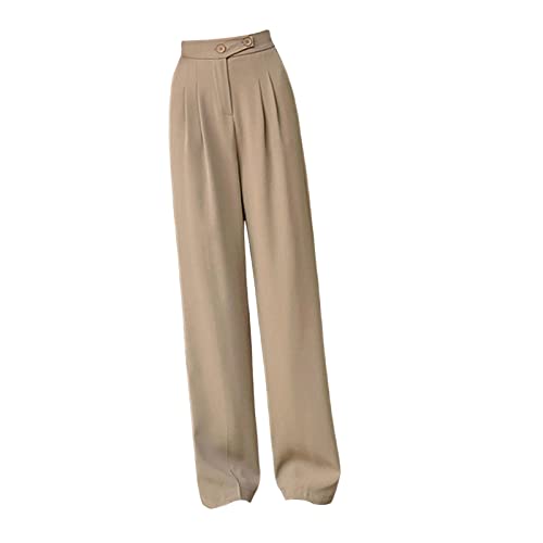 Baoblaze Hose mit weitem Bein für Damen, hohe Taillen-Knopf-Lounge-Hose, Elegante Damen-Anzughose, Hose für Büro, Urlaub, Arbeit, Khaki, m von Baoblaze