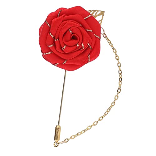Baoblaze Männer Tuch Rose Blume Anstecknadel für Männer, Rose Blumenbrosche, handgefertigte Boutonniere Pins für Anzug Anstecknadel Hochzeit Brosche, Rot von Baoblaze