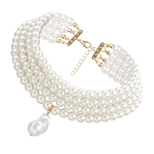 Baoblaze Mehrreihig Perle Halskette für Damen, Halskette, Anhänger Halsband, Perlen Kette als Geschenk, Runde von Baoblaze