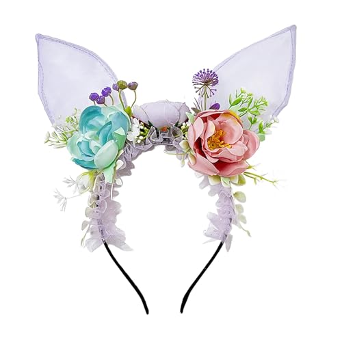 Baoblaze Osterhasen-Ohren-Stirnband, Kopfbedeckung für Frauen und Mädchen, Blumen-Haarband, Haarschmuck, Haarreifen für Halloween, Hochzeit, Geburtstag, lila von Baoblaze