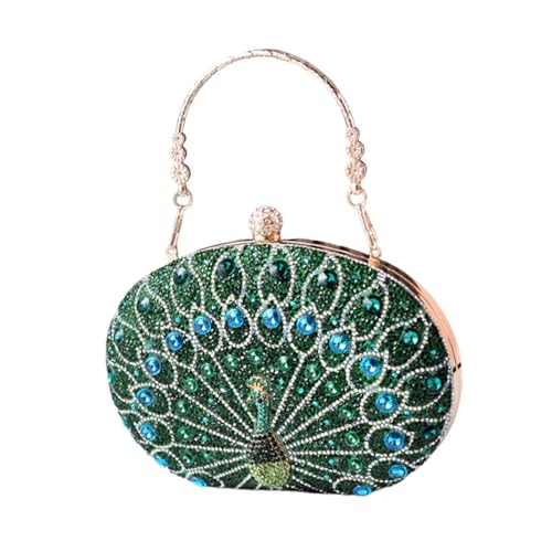 Baoblaze Pfauenmuster Handtasche Mode Abendtasche für Bankett Einkaufsschwere Sommer, Grün von Baoblaze