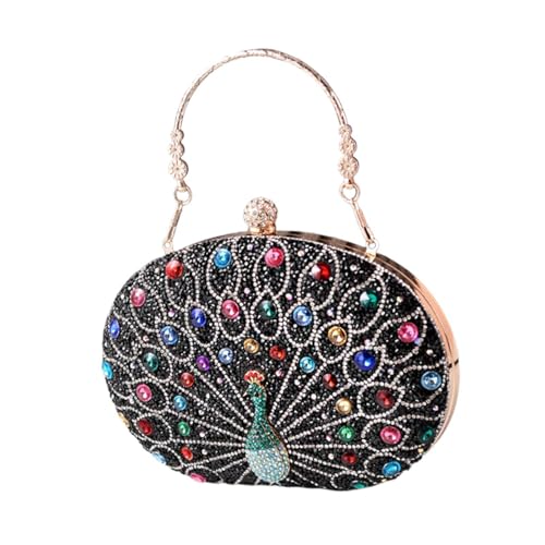 Baoblaze Pfauenmuster Handtasche Mode Abendtasche für Bankett Einkaufsschwere Sommer, Schwarz von Baoblaze