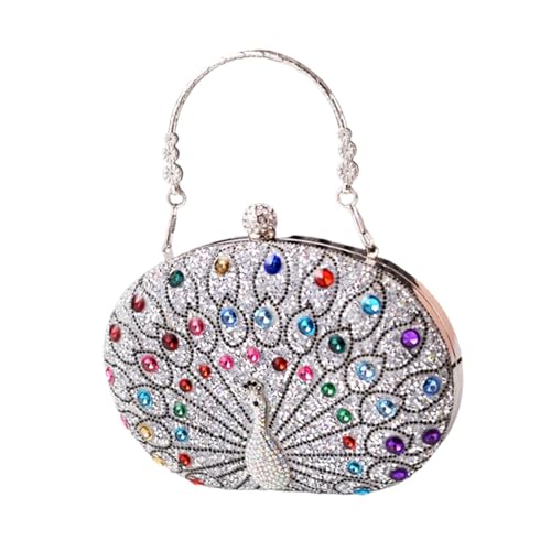 Baoblaze Pfauenmuster Handtasche Mode Abendtasche für Bankett Einkaufsschwere Sommer, Silber von Baoblaze