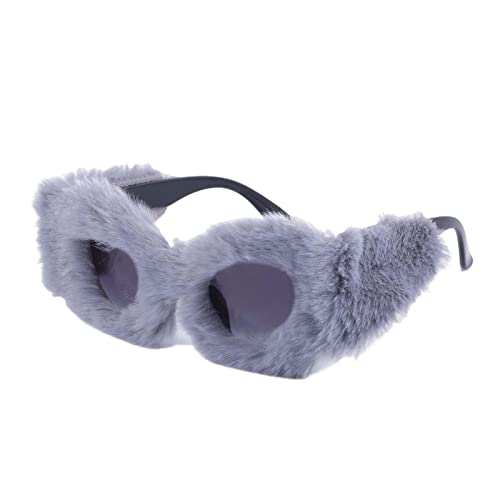 Baoblaze Plüsch-Fuzzy-Katzenaugen-Sonnenbrille, kreative, leichte, weiche, bequeme Brille, Sonnenbrille für Mädchen, Karneval, Outdoor-Fahrparty, GRAU von Baoblaze