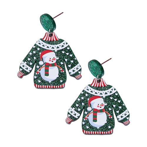 Baoblaze Pullover Weihnachtsohrringe Weihnachtsohrringe für Frauen Niedliche Weihnachtsohrringe Schmuck für Geburtstag, Abschlussfeier, Schneemann grün von Baoblaze