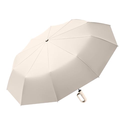 Baoblaze Ringschnallen-Regenschirm, automatischer Taschenschirm, leicht, Reise-Regenschirm für Regen, Sonnenschutz, für Outdoor, Camping, Strand, Beige 106cmx71cm von Baoblaze