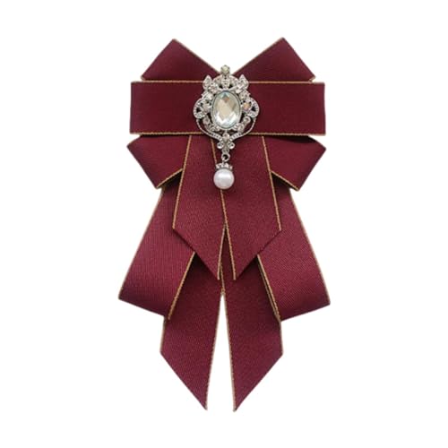 Baoblaze Schleifenbrosche mit Schleife, vorgebundene Krawatte mit Schleife für Damen und Mädchen, dekorative Krawattennadel mit Schleife, Hemdkrawatte für, Dunkelrot von Baoblaze