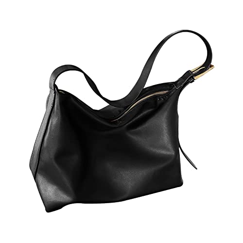 Baoblaze Stilvolle Damen-Umhängetasche, Brieftasche, Beuteltasche, reine Farbe, Leder, Hobo-Geldbörse, Handtasche für Damen, Mädchen, Kosmetik, Reisen, Schwarz von Baoblaze