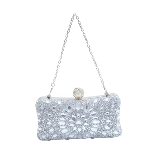 Baoblaze Strasssteine ​​Clutch -Geldbörse, Elegante Brieftasche mit Abnehmbarer Kette zum Engagement, Silber von Baoblaze