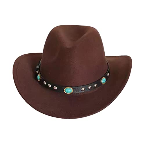 Baoblaze Unisex Filz Western Cowboy Hut Panama Cowgirl Hut Gürtelschnalle Dekor Foto Requisiten Casual Kostüm Jazz Hut für Frauen Herbst Urlaub Wandern, Dunkelbraun von Baoblaze