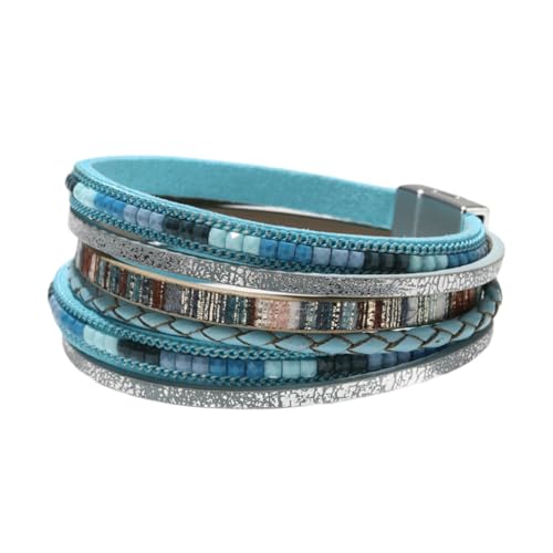 Baoblaze Wrap Armband Frauen Dekorative handgefertigte Mehrschicht Elegante Charm Bohemian Geburtstagsgeschenk einzigartiges Armband Geschichtes Armband, Blau von Baoblaze