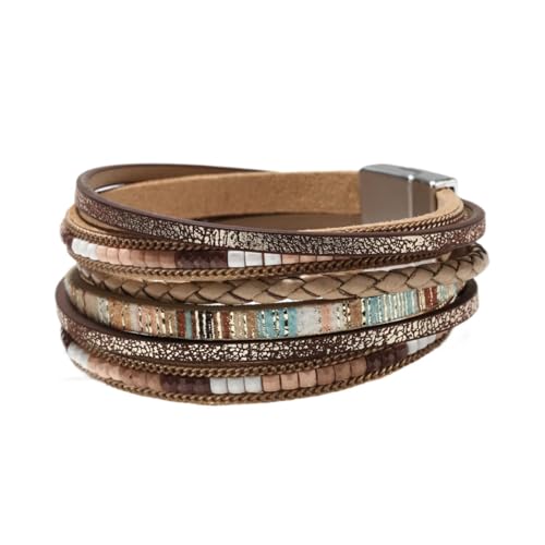Baoblaze Wrap Armband Frauen Dekorative handgefertigte Mehrschicht Elegante Charm Bohemian Geburtstagsgeschenk einzigartiges Armband Geschichtes Armband, Khaki von Baoblaze