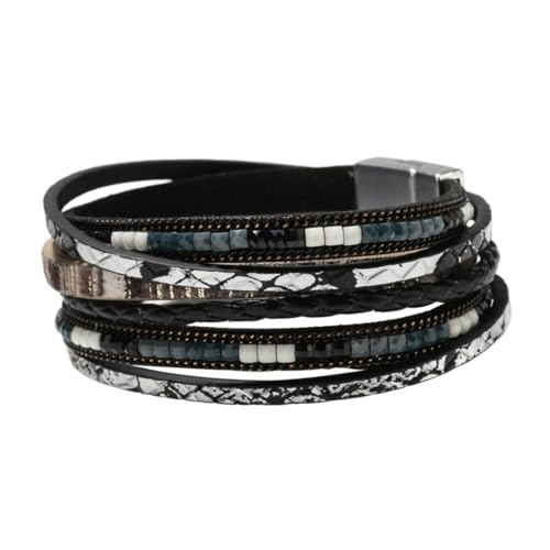 Baoblaze Wrap Armband Frauen Dekorative handgefertigte Mehrschicht Elegante Charm Bohemian Geburtstagsgeschenk einzigartiges Armband Geschichtes Armband, Schwarz von Baoblaze
