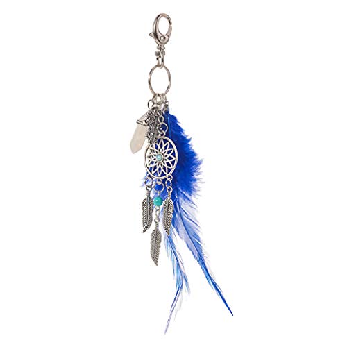 Damen Boho Schlüsselanhänger mit blaue Feder, Charms Anhänger Keychain von Baoblaze