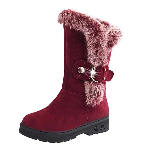 BaoDan Einstellbar Schnalle Damen Mid Calf Fellstiefel Schneeschuhe Platform Schneestiefel Plüsch Warme Plateau Stiefel Gefütterte 41 von Baodan