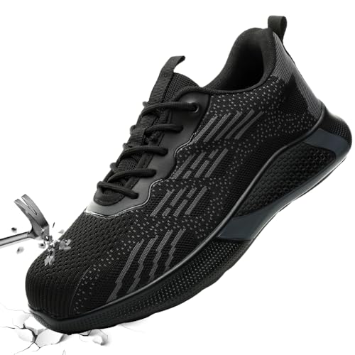 Baodenvi Arbeitsschuhe Damen S1 Sicherheitsschuhe Herren mit Stahlkappe Schutzschuhe Stahlkappenschuhe Unisex Atmungsaktiv rutschfeste Sneaker Schwarz Grau 37 von Baodenvi