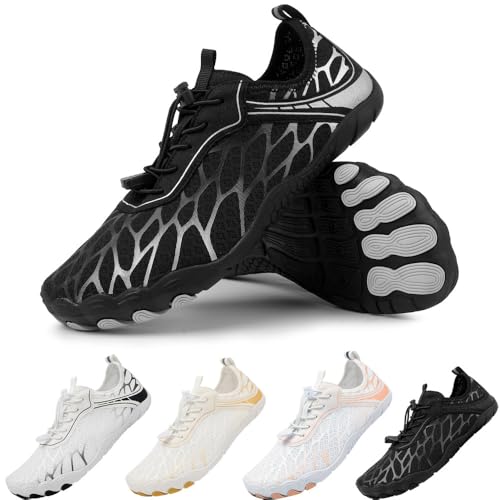 Fitnessschuhe Strandschuhe Aquaschuhe Herren Wasserschuhe Damen Badeschuhe Barfußschuhe Outdoor Schwimmschuhe Sommer Schnell Trocknen Surfschuhe für Unisex Schwarz Silber 45 von Baodenvi