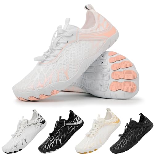 Wasserschuhe Damen 37 Aquaschuhe Herren Badeschuhe Barfußschuhe Strandschuhe Aquaschuhe Schwimmschuhe Sommer Outdoor Schnell Trocknen Surfschuhe Fitnessschuhe für Unisex Weiß Rosa von Baodenvi
