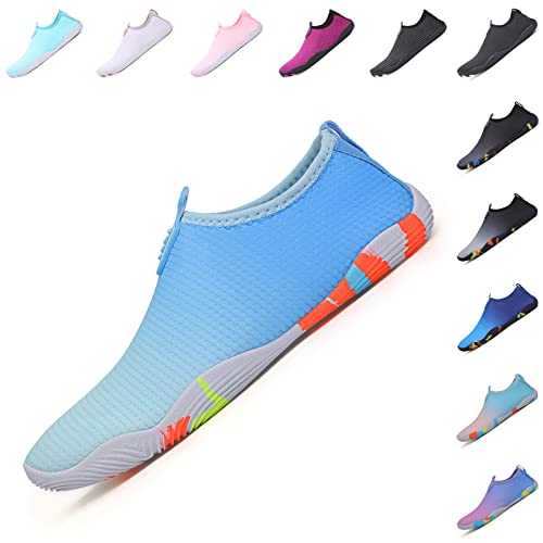 Baofular Badeschuhe Damen Herren Wasserschuhe Schwimmschuhe Sommer Strandschuhe Schnell Trocknend Aquaschuhe Surfschuhe für Meer Hellblau 37 EU von Baofular