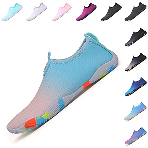 Baofular Badeschuhe Damen Herren Wasserschuhe Schwimmschuhe Sommer Strandschuhe Schnell Trocknend Aquaschuhe Surfschuhe für Meer Rosa Blau 35 EU von Baofular