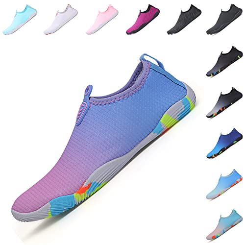 Baofular Badeschuhe Damen Herren Wasserschuhe Schwimmschuhe Sommer Strandschuhe Schnell Trocknend Aquaschuhe Surfschuhe für Meer Rosa Lila 37 EU von Baofular