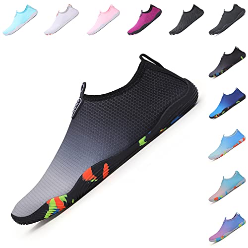 Baofular Badeschuhe Damen Herren Wasserschuhe Schwimmschuhe Sommer Strandschuhe Schnell Trocknend Aquaschuhe Surfschuhe für Meer Schwarz Grau 35 EU von Baofular